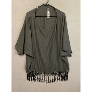Top Black Sheer by Single Los Angeles 1XL USA Made Fringe Hem